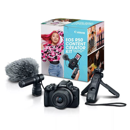 Canon - EOS R50 4K Video Mirrorless Camera with RF-S 18-45Mm Content Creator Kit - Black: Wi-Fi & USB-C Connectivity